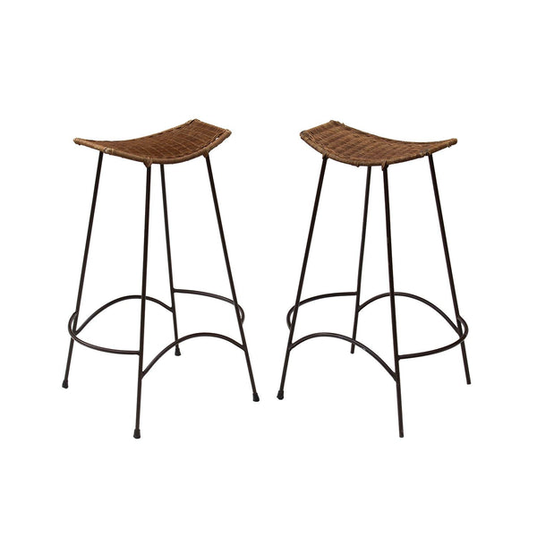 Midcentury Bar Height Barstools with Wicker Seats, pair