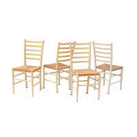 Italian Ladderback Dining Chairs with Woven Rush Seats, S/4