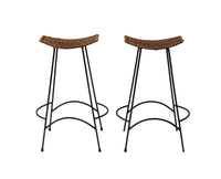 Midcentury Bar Height Barstools with Wicker Seats, pair