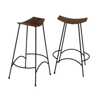 Midcentury Bar Height Barstools with Wicker Seats, pair