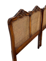 French Provincial Style Twin Headboards in Walnut and Caning attr. Henredon, pair