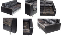 Tufted Black Leather Sofa, Imported from Europe in the '60s