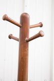 Wooden Coat Rack Stand with X Base and Carved Hooks