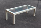 Rectangular White Parsons Coffee Table with Inset Glass Top