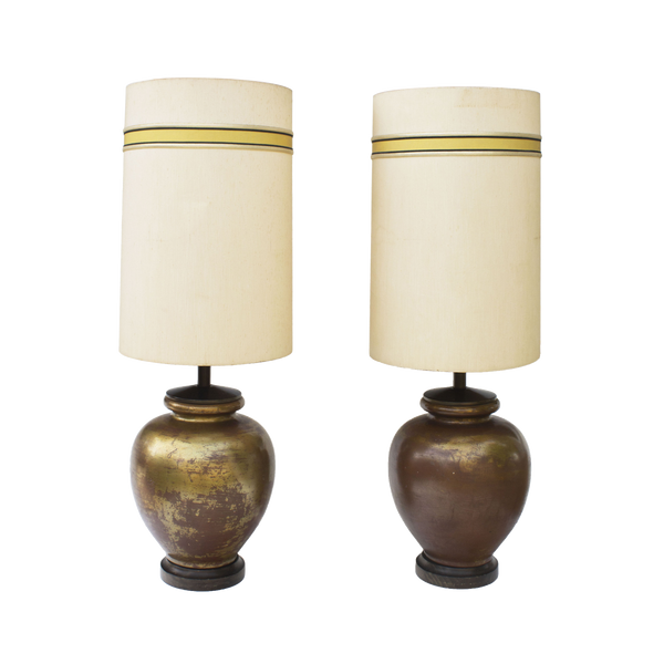 Large Pair of Golden Ceramic Lamps