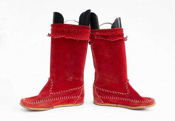 Red on sale moccasins boots