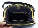 1960s Finnigans of Bond St. London Navy / Black Leather Frame Handbag