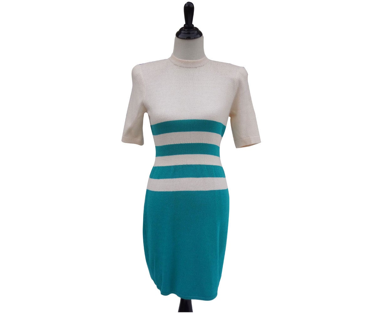 Vintage St. John for Jacobson's retailer Knit Aqua Midi Sweater Dress