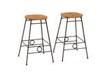 Pair of Iron and Woven Rush Seat Stools