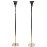 Laurel Chrome Torchiere Floor Lamps, pair