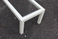 Rectangular White Parsons Coffee Table with Inset Glass Top